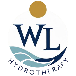 WL Hydrotherapy brand logo, circle with wave motif and W L letters, representing accessible hydrotherapy in Kent.